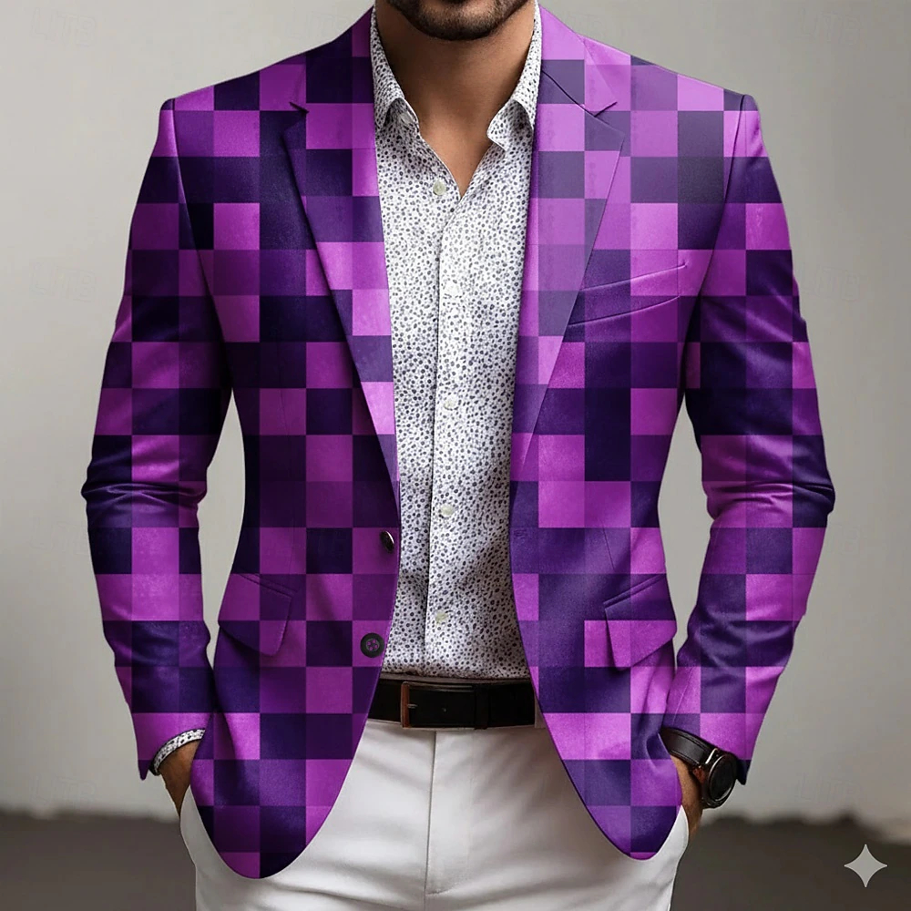  Men's Geometric Blazer Jacket Coat Comfortable Breathable Artistic Casual Casual Daily Party Evening Wear 3D Print Buttons Multi Pocket Fall & Winter Spring Notch Long Sleeve Blue Red Purple 