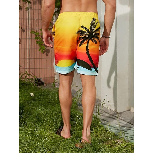 Men's Graphic Coconut Tree Swim Trunks Swim Shorts Board Shorts Mid Waist Streetwear Hawaiian Boho Casual Daily Holiday Drawstring Elastic Waist 3D Print Designer Clothing Apparel