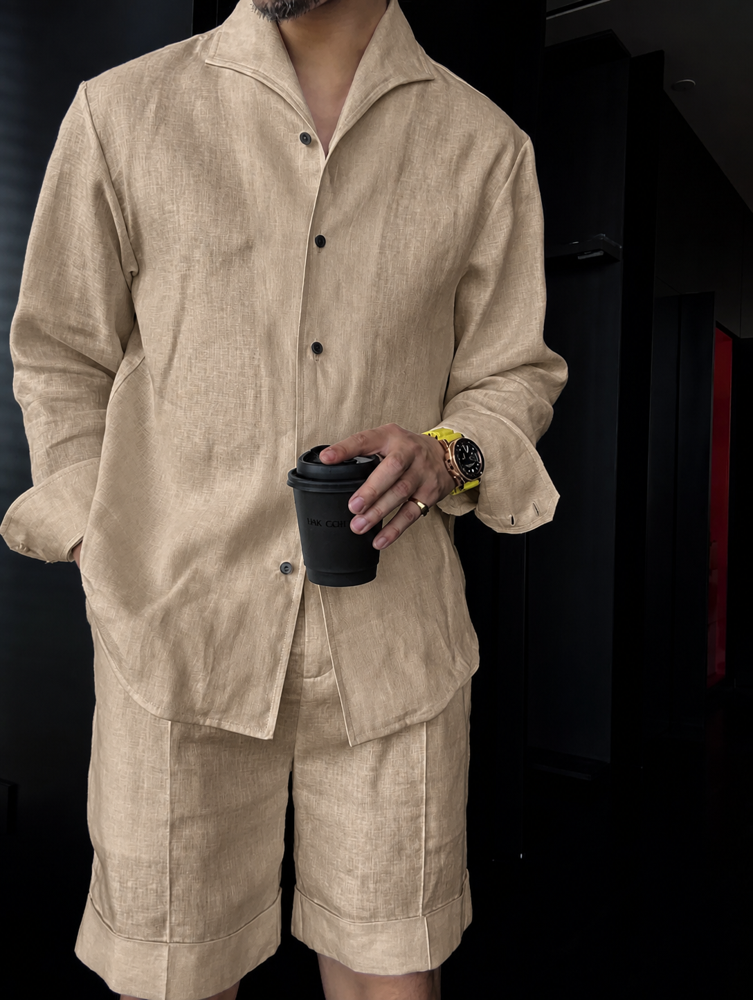 Men's Summer Linen Mandarin Collar Blazer & Shorts Set
