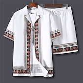 Men's Floral Print Totem Ethnic 2pcs Shirts Sets Summer Hawaiian Shirt Short Sleeve Short Pants Cuban Collar Fashion Streetwear Hawaiian Outdoor Street Daily Print Summer Spring White