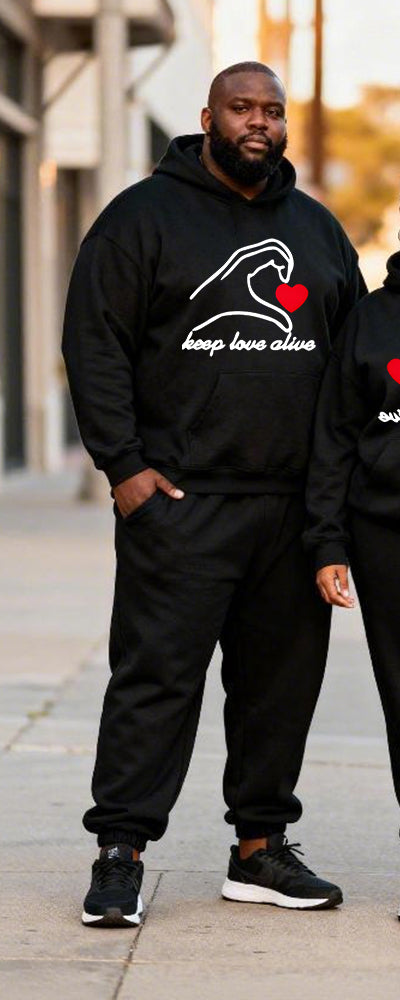 Big & Tall Couples "keep Love Alive" Clenched Fist Love Printed Hoodie Set