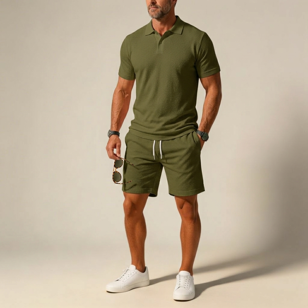 Premium Textured Polo & Shorts Set