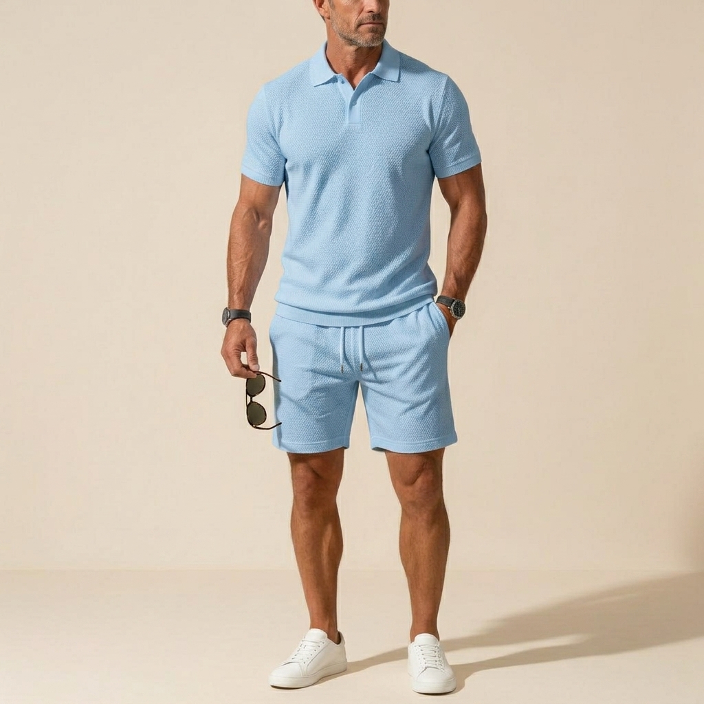 Premium Textured Polo & Shorts Set