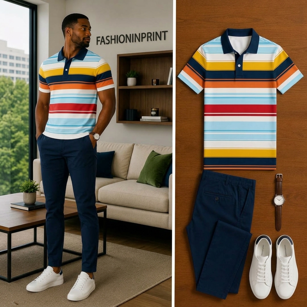 Men's Casual Short Sleeve Polo Shirt And Pants Two-Piece Set