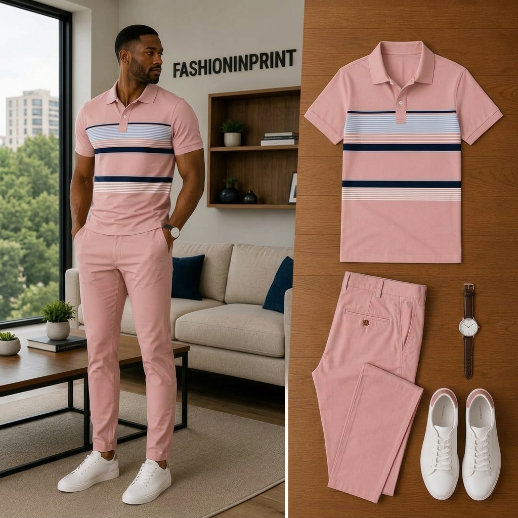 Men's Casual Short Sleeve Polo Shirt And Pants Two-Piece Set