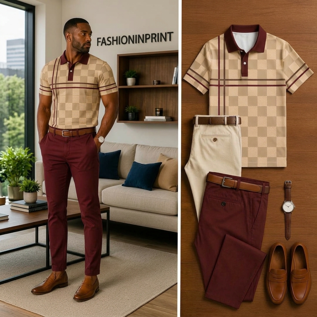 Men's Casual Short Sleeve Polo Shirt And Pants Two-Piece Set