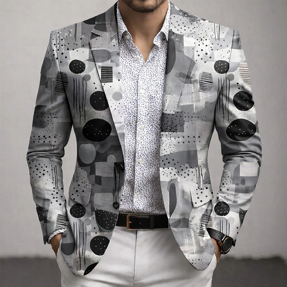  Men's Geometic Blazer Jacket Coat Fashion Comfortable Breathable Artistic Casual Casual Daily Party Evening Wear 3D Print Buttons Multi Pocket Fall & Winter Spring Flat collar Long Sleeve Blue Purple
