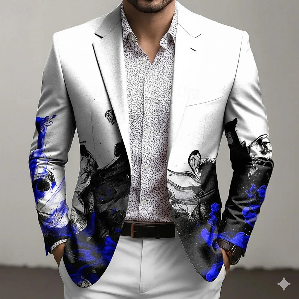  Men's Graphic Blazer Jacket Coat Comfortable Breathable Artistic Casual Daily Party Evening Wear 3D Print Buttons Multi Pocket Fall & Winter Spring Notch Long Sleeve Blue Red Green