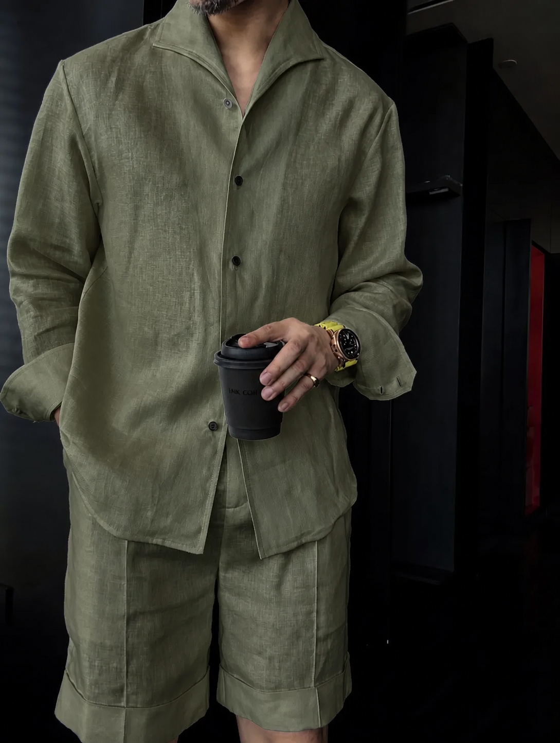 Men's Summer Linen Mandarin Collar Blazer & Shorts Set