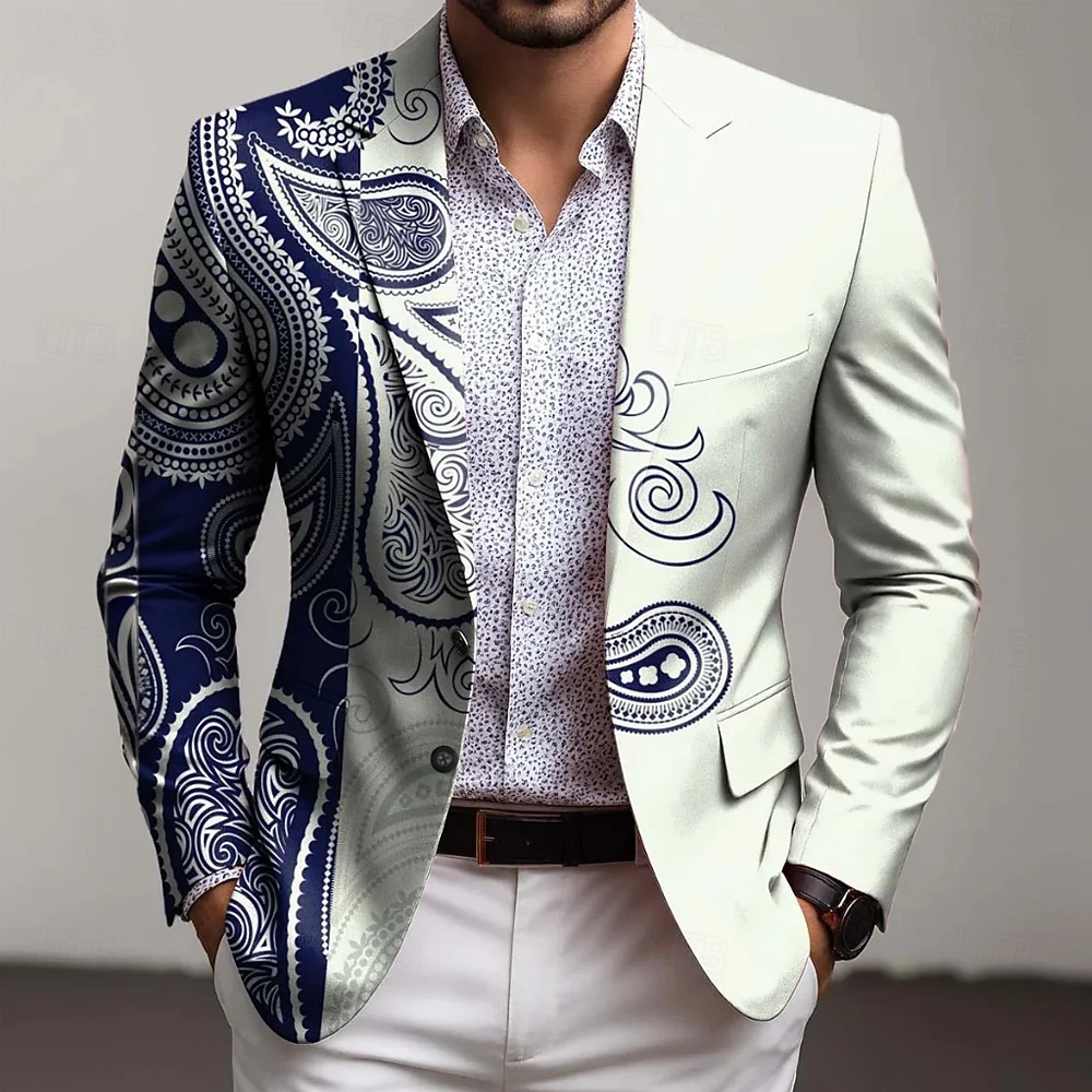 Men's Paisley Blazer Jacket Coat Fashion Comfortable Breathable Artistic Casual Casual Daily Party Evening Wear 3D Print Buttons Multi Pocket Fall & Winter Spring Notch Long Sleeve Blue Black Green