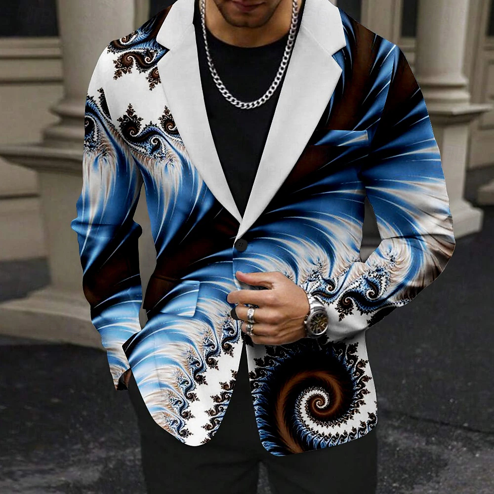  Men's Geometric Long Sleeve Turndown Business Casual Horror Daily Party Evening Wear 3D Print Buttons Multi Pocket