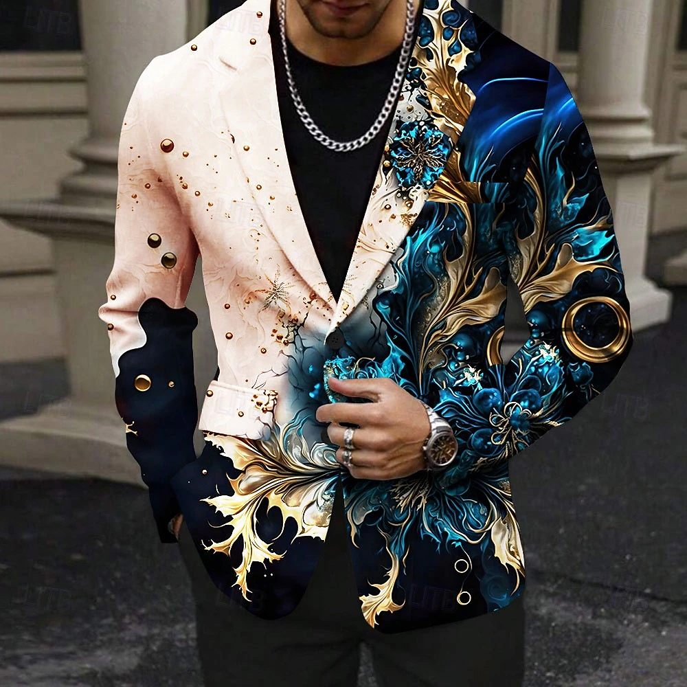  Men's Graphic Long Sleeve Turndown Daily Party Evening Wear 3D Print Buttons Multi Pocket