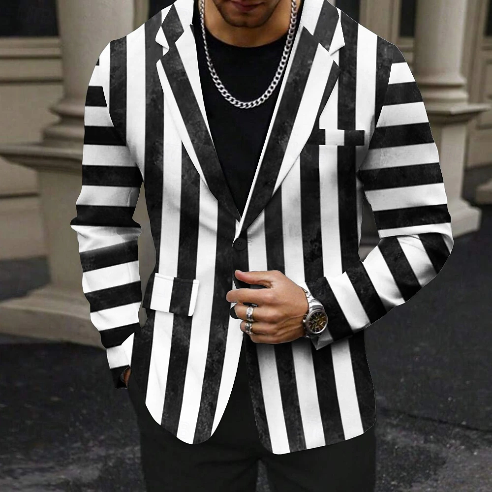  Men's Striped Long Sleeve Turndown Business Casual Daily Party Evening Wear 3D Print Buttons Multi Pocket