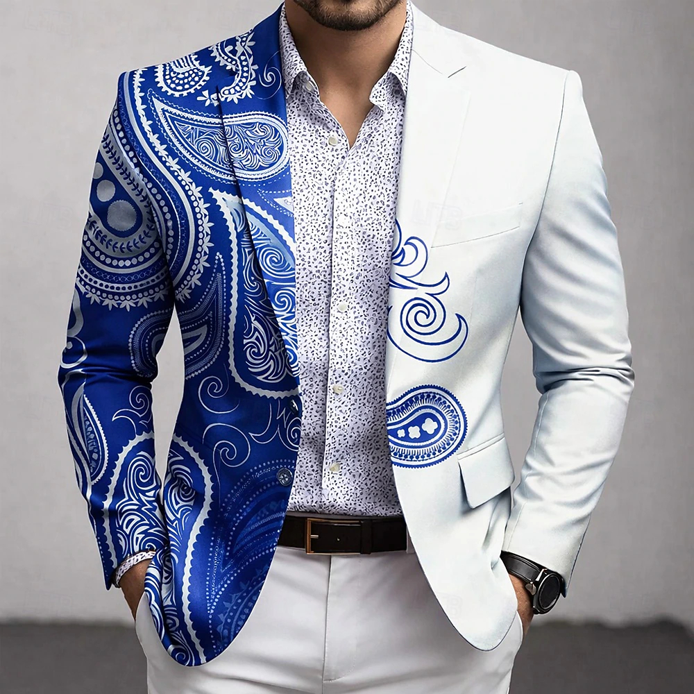 Men's Paisley Blazer Jacket Coat Fashion Comfortable Breathable Artistic Casual Casual Daily Party Evening Wear 3D Print Buttons Multi Pocket Fall & Winter Spring Notch Long Sleeve Blue Black Green