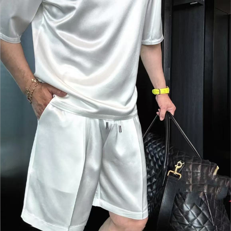 🔥High Quality Men's Mercerized Cotton Casual Solid Color Top and Shorts Two-Piece Set【Loose fit, suitable for all occasions】