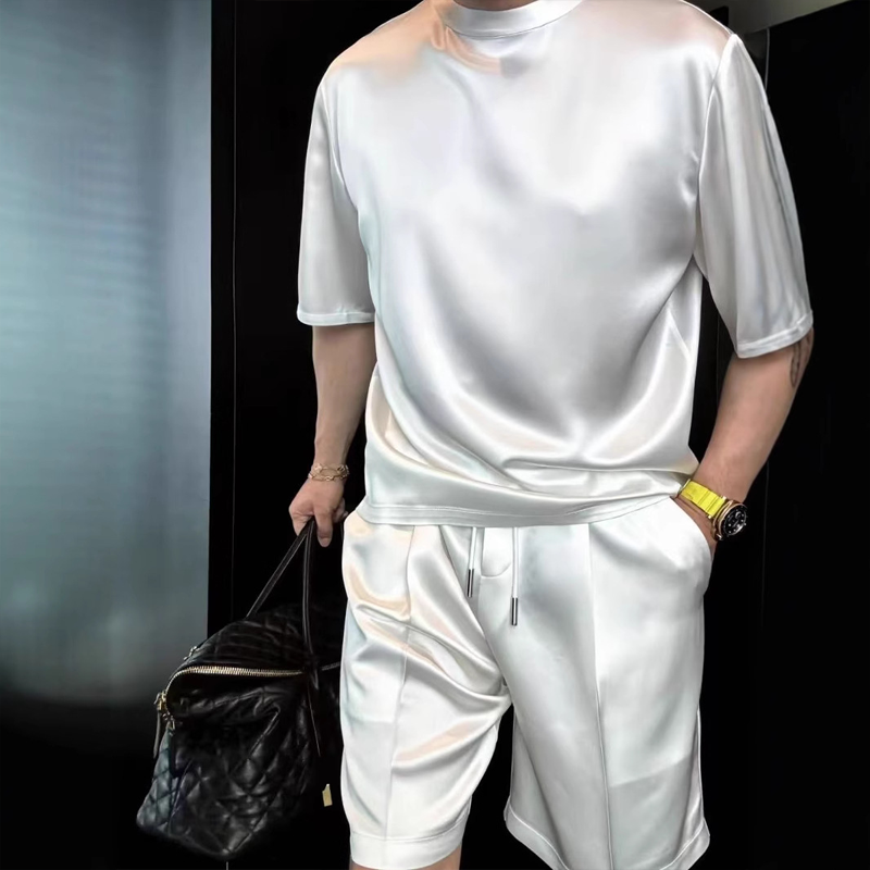 🔥High Quality Men's Mercerized Cotton Casual Solid Color Top and Shorts Two-Piece Set【Loose fit, suitable for all occasions】
