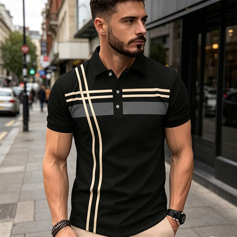 ⏳Time-Limited Special⏰Men's Striped Short Sleeve Collared Top