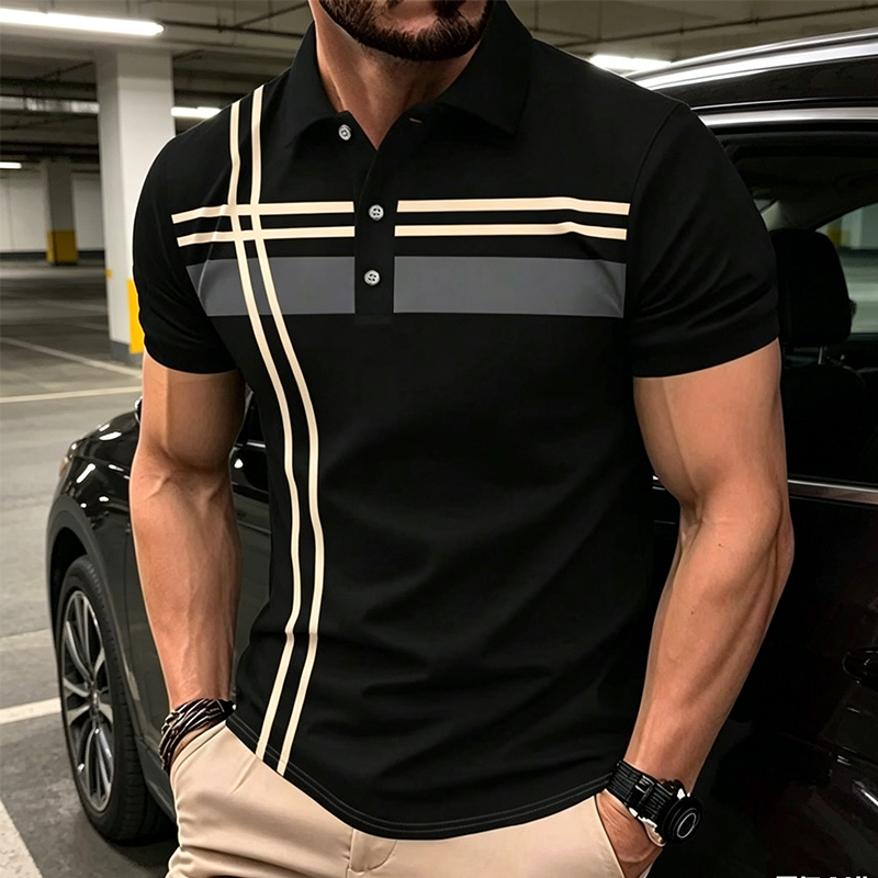 ⏳Time-Limited Special⏰Men's Striped Short Sleeve Collared Top