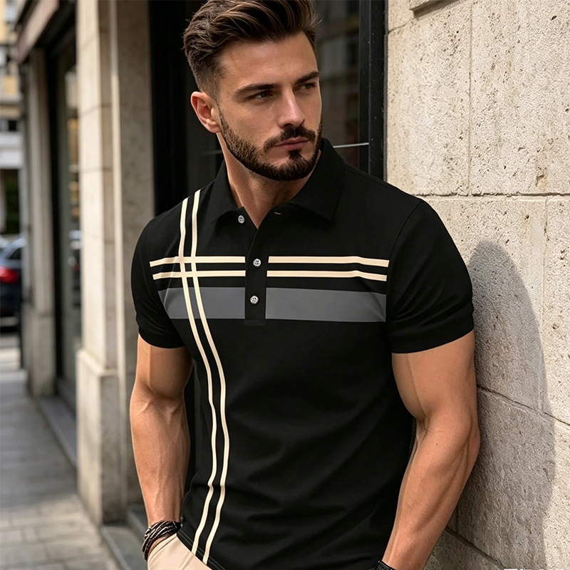 ⏳Time-Limited Special⏰Men's Striped Short Sleeve Collared Top