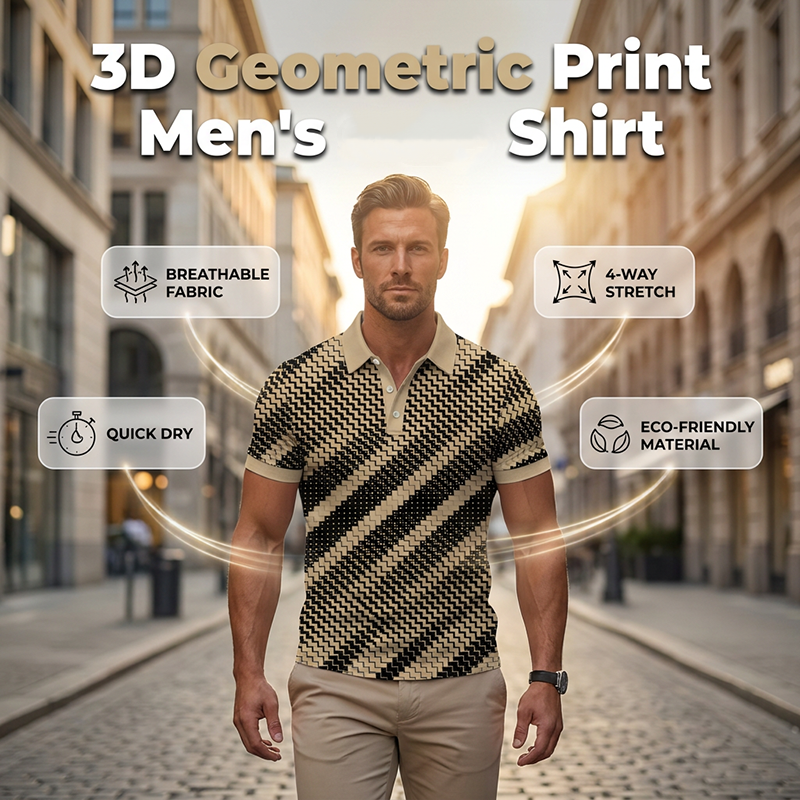 ⏳Time-Limited Special⏰Men's Geometric Print Collared Shirts – Muscle Fit, Breathable, Fade Resistant ✨