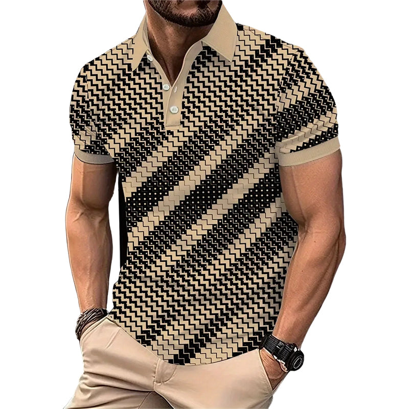 ⏳Time-Limited Special⏰Men's Geometric Print Collared Shirts – Muscle Fit, Breathable, Fade Resistant ✨