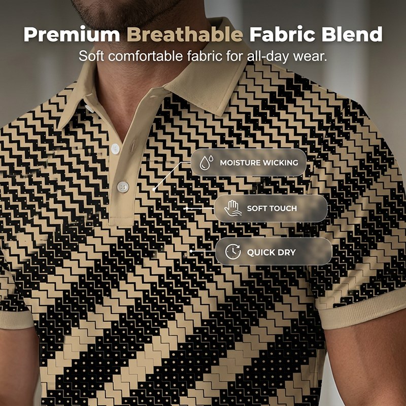 ⏳Time-Limited Special⏰Men's Geometric Print Collared Shirts – Muscle Fit, Breathable, Fade Resistant ✨