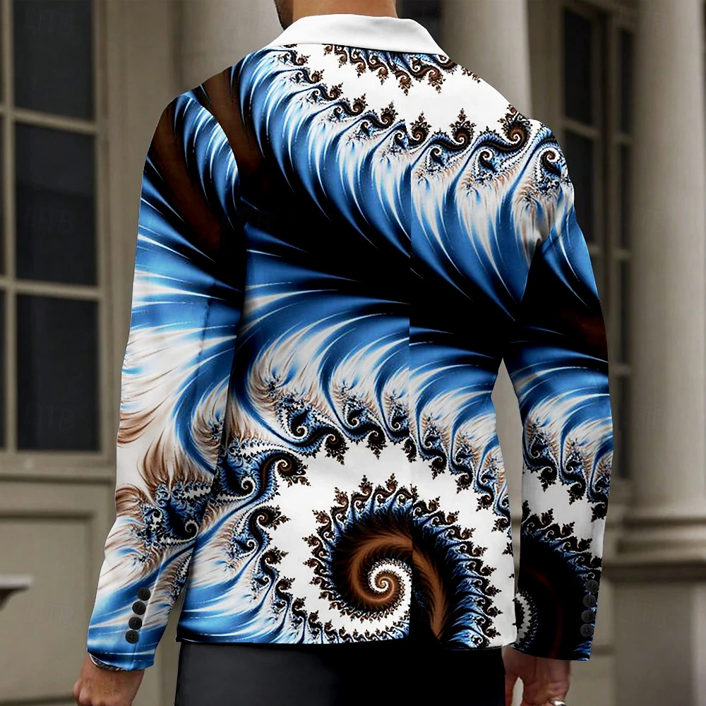  Men's Geometric Long Sleeve Turndown Business Casual Horror Daily Party Evening Wear 3D Print Buttons Multi Pocket