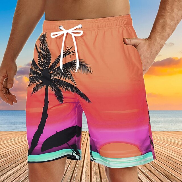 Men's Graphic Coconut Tree Swim Trunks Swim Shorts Board Shorts Mid Waist Streetwear Hawaiian Boho Casual Daily Holiday Drawstring Elastic Waist 3D Print Designer Clothing Apparel