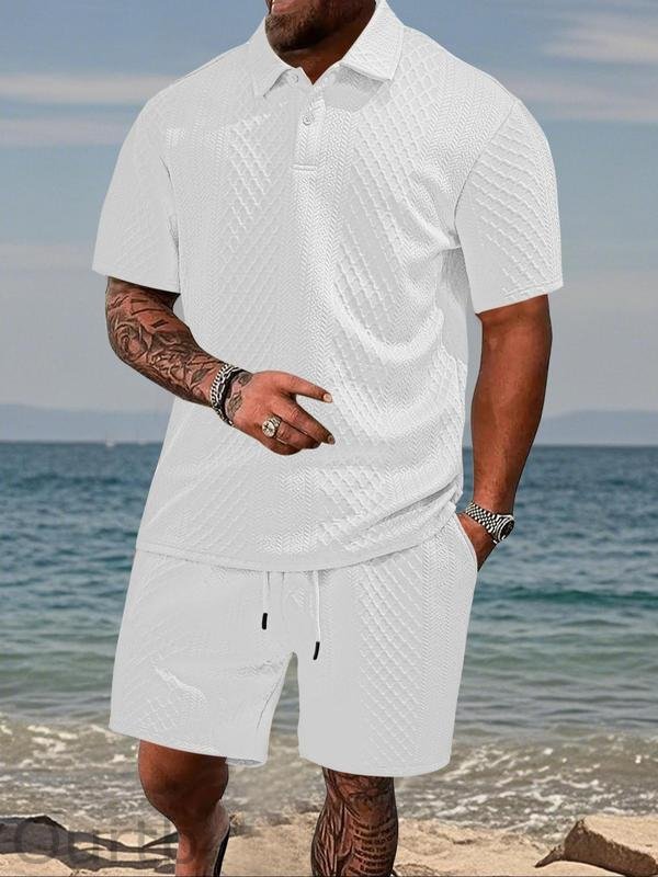 Men's Solid Polo Shirt & Drawstring Waist Shorts Set