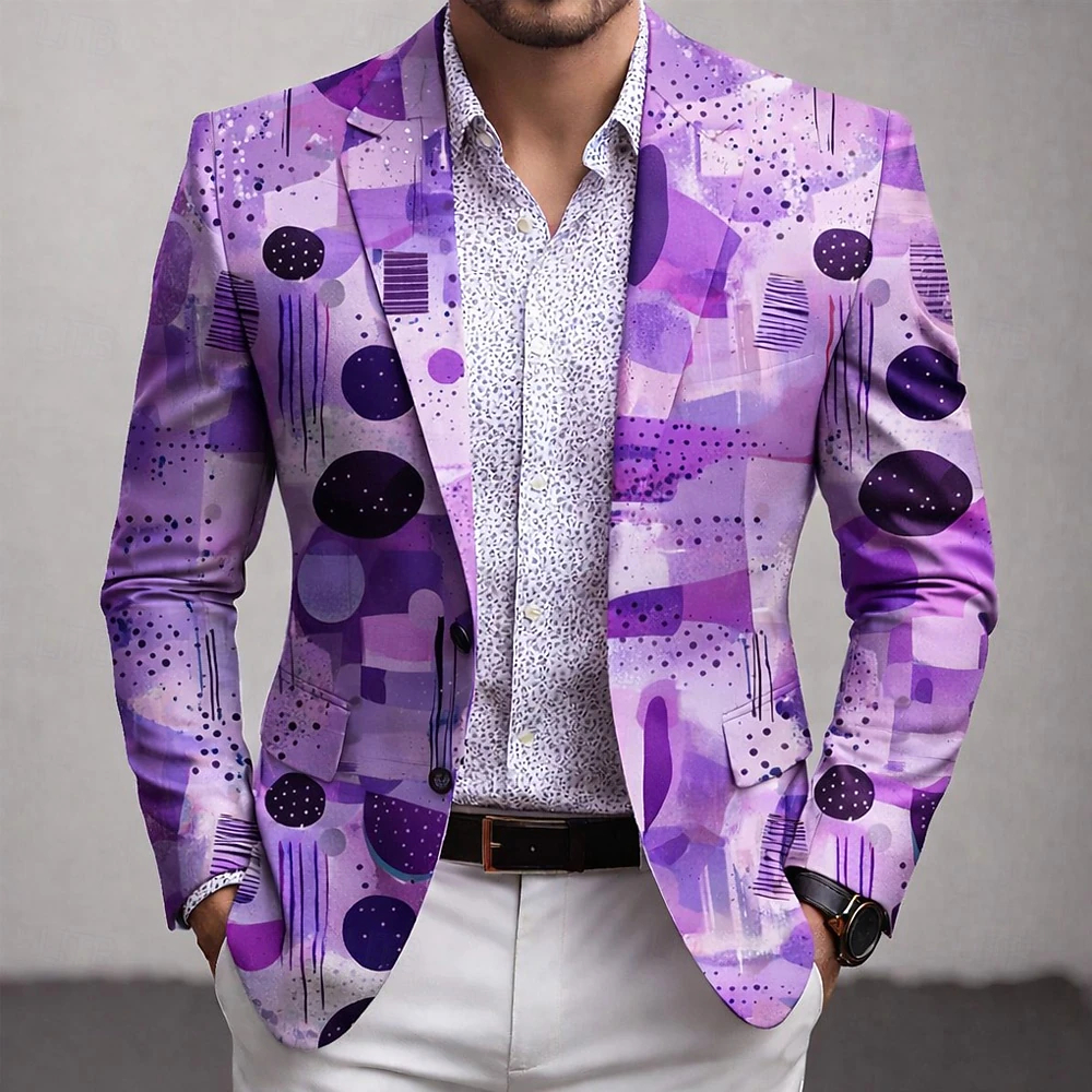  Men's Geometic Blazer Jacket Coat Fashion Comfortable Breathable Artistic Casual Casual Daily Party Evening Wear 3D Print Buttons Multi Pocket Fall & Winter Spring Flat collar Long Sleeve Blue Purple