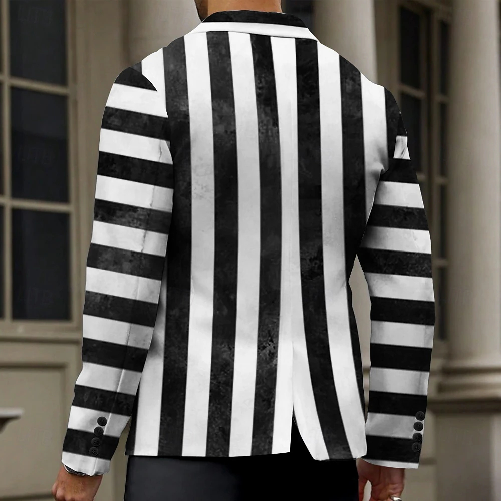  Men's Striped Long Sleeve Turndown Business Casual Daily Party Evening Wear 3D Print Buttons Multi Pocket