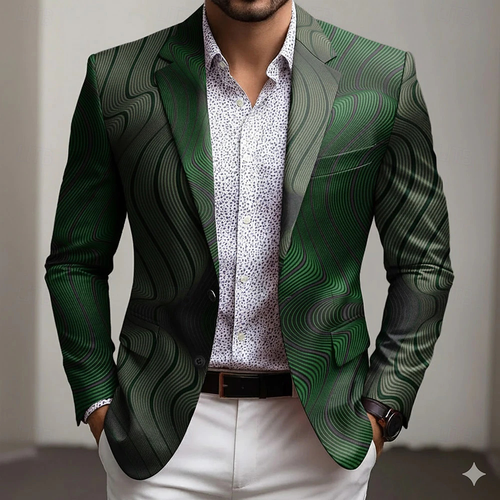  Men's Geometic Blazer Jacket Coat Comfortable Breathable Artistic Casual Daily Party Evening Wear Causal Pocket 3D Print Buttons All Seasons Notch Long Sleeve Blue Red Green
