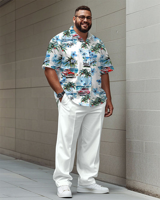 White Hawaiian Car Coconut Pattern Shirt Trousers Suit Men's Plus Size