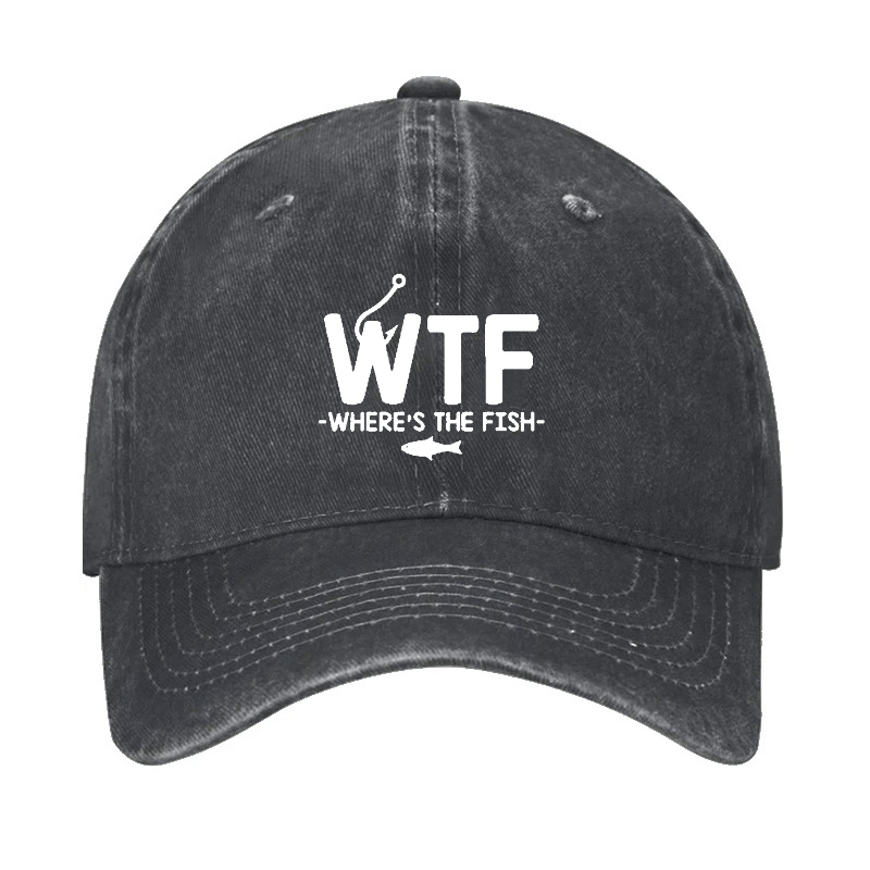 WTF - Where's The Fish Funny Print Cap (Free Customization)