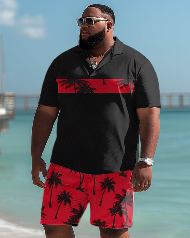 Hawaiian Art Coconut Color-block Shorts Men's Plus Size Set