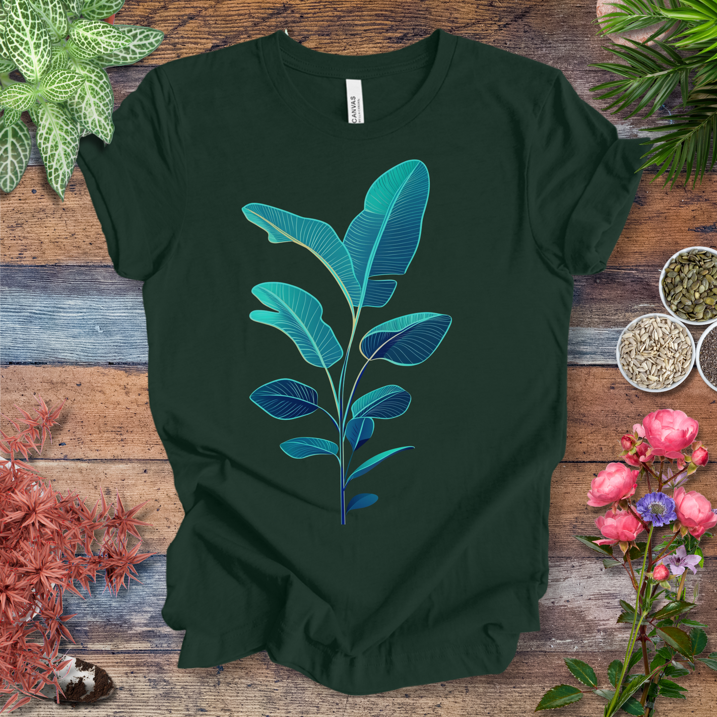 Blue Monstera Leaves Tropical Aesthetic Houseplant T-Shirt