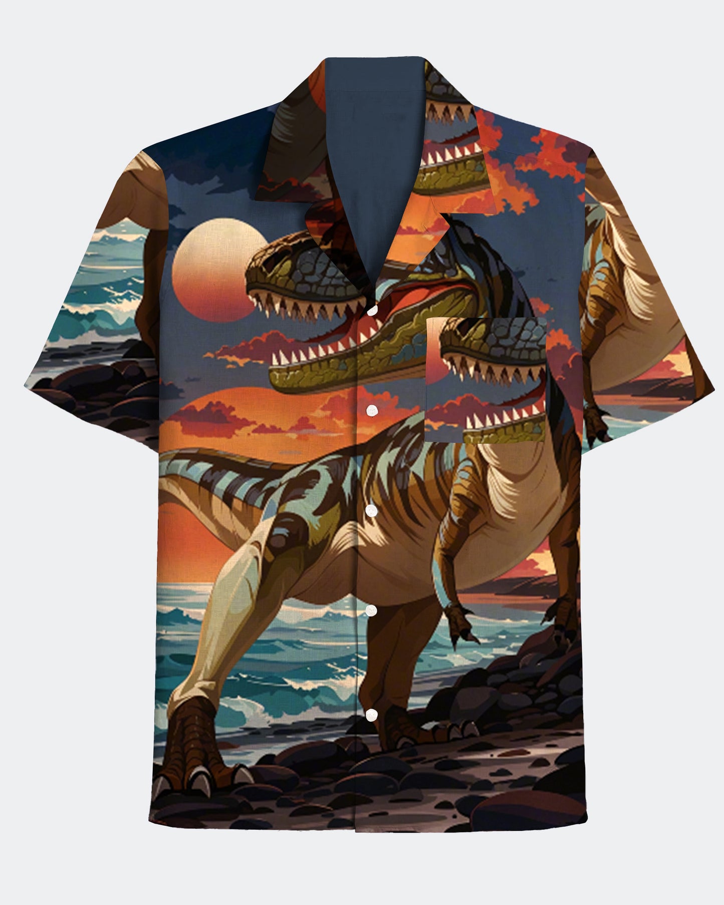 Men's Hawaii Sunset Dinosaur Print Short Sleeve Shirt