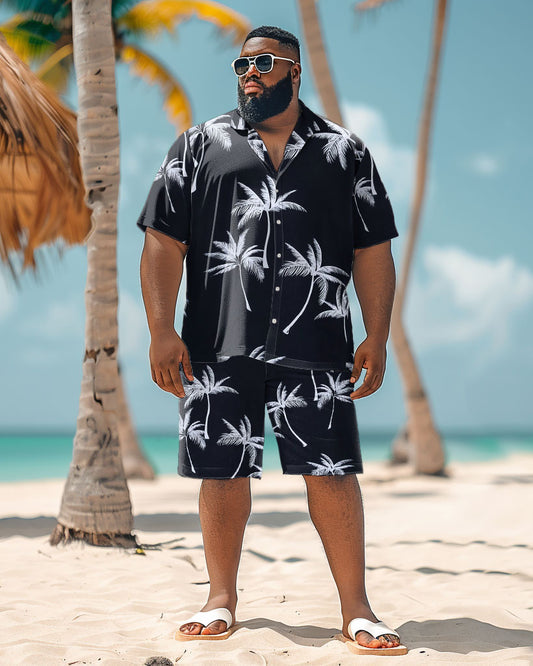 Men's Plus Size Simple Hawaiian Plant Print Shirt Shorts Suit