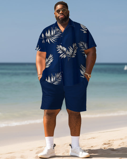 Men's Plus Size Hawaiian Simple Monochrome Floral Print Shirt Shorts Suit