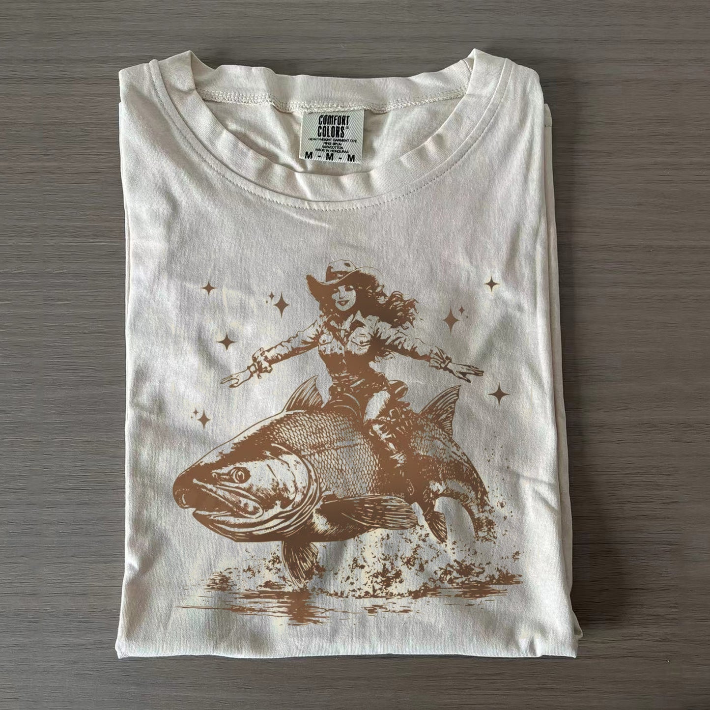 Cowgirl Riding A Fish Tattoo Vintage T-shirt