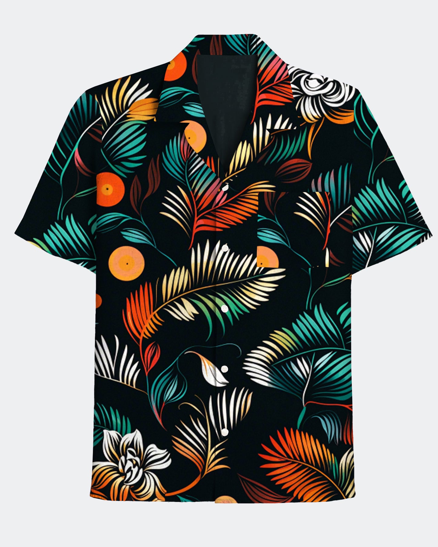 Men's Casual Hawaiian Artistic Palm Leaf Graphic Print Short Sleeve Shirt