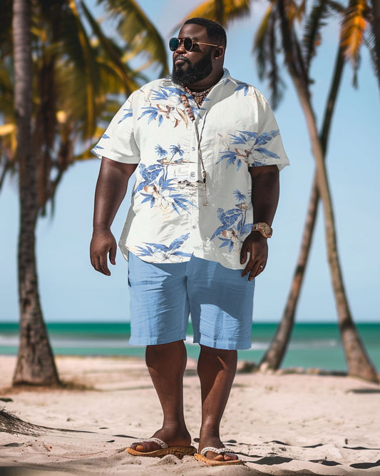 Men's Plus Size Hawaiian Fashion Plant Print Shirt Shorts Suit