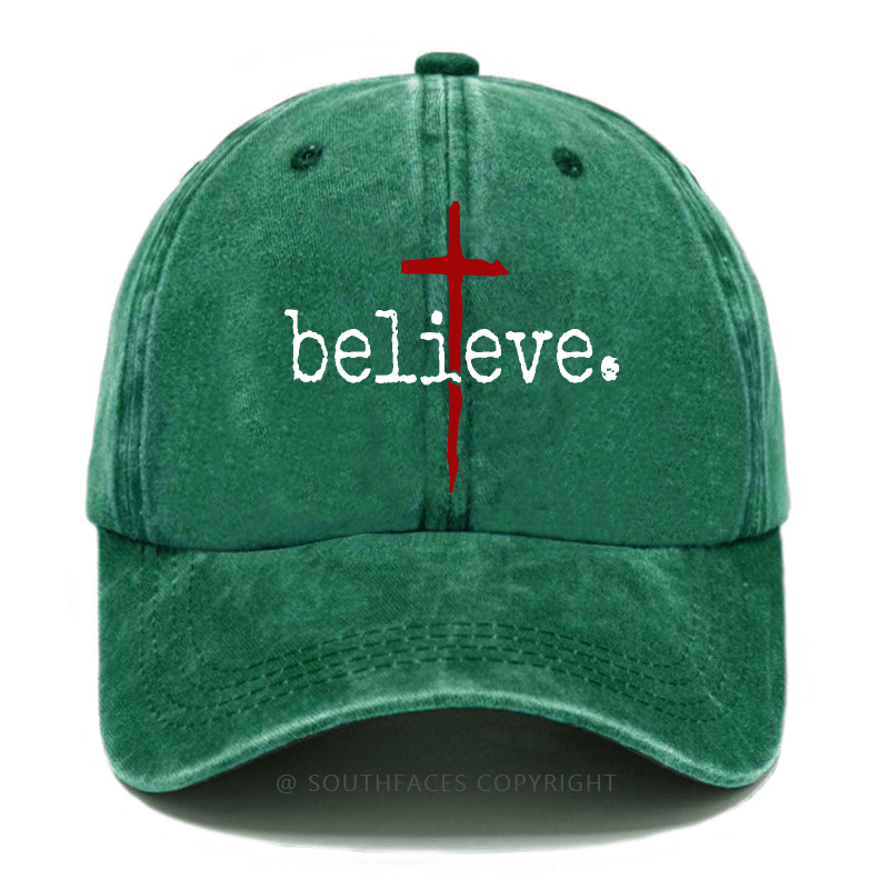 Believe Cross Print Christian Baseball Cap (Free Customization)