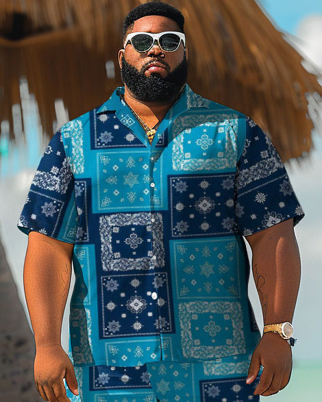 Men's Plus Size Hawaiian Paisley Print Shirt Shorts Suit