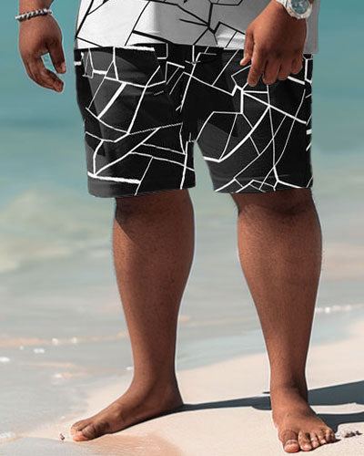 Men's Plus Size Casual Simple Geometric Print Polo Shorts Suit