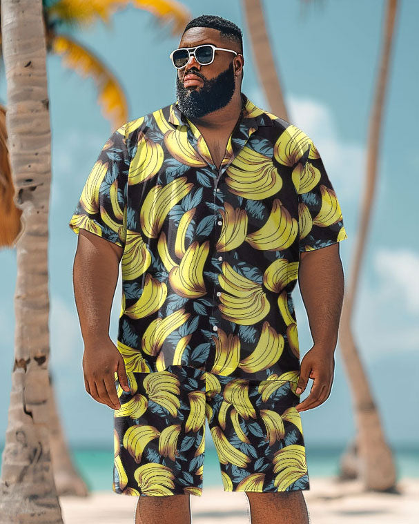 Men's Plus Size Hawaiian Banana Print Shirt Shorts Suit