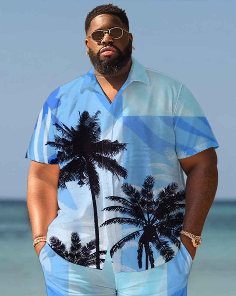 Men's Plus Size Hawaiian Hierarchy Geometric Plant Print Shirt Shorts Suit