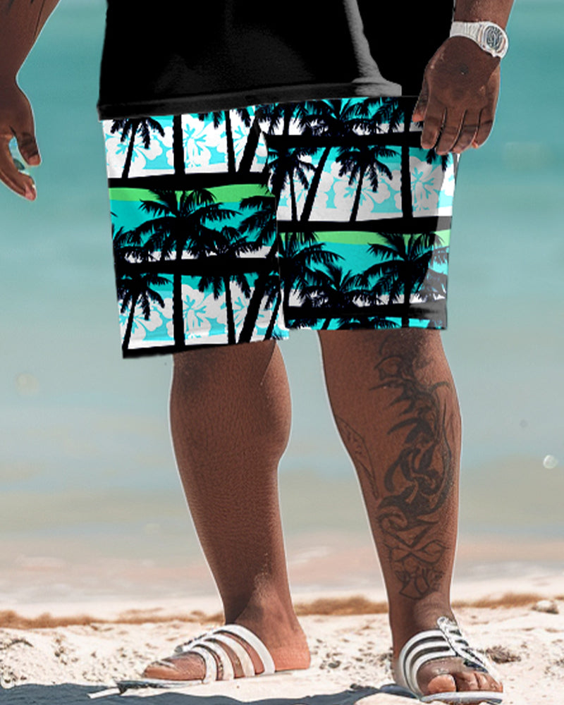 Men's Plus Size Beach Style Floral Print Polo Shirt Shorts Suit