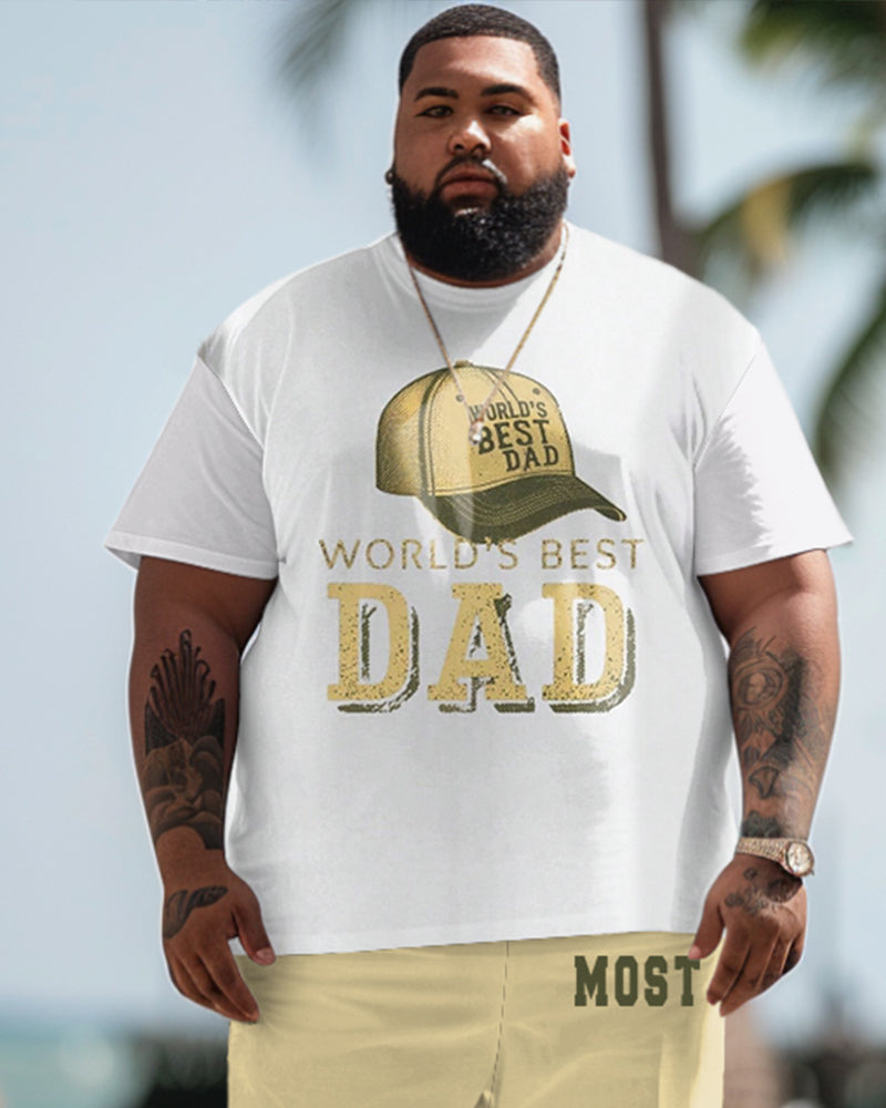 Men's Plus Size Father's Day Hat Letter Print T-Shirt Shorts Set