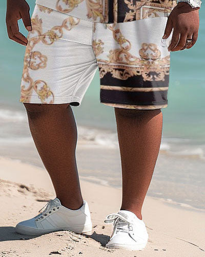 Big and Tall Men Casual Luxury Pattern Polo Shorts Set